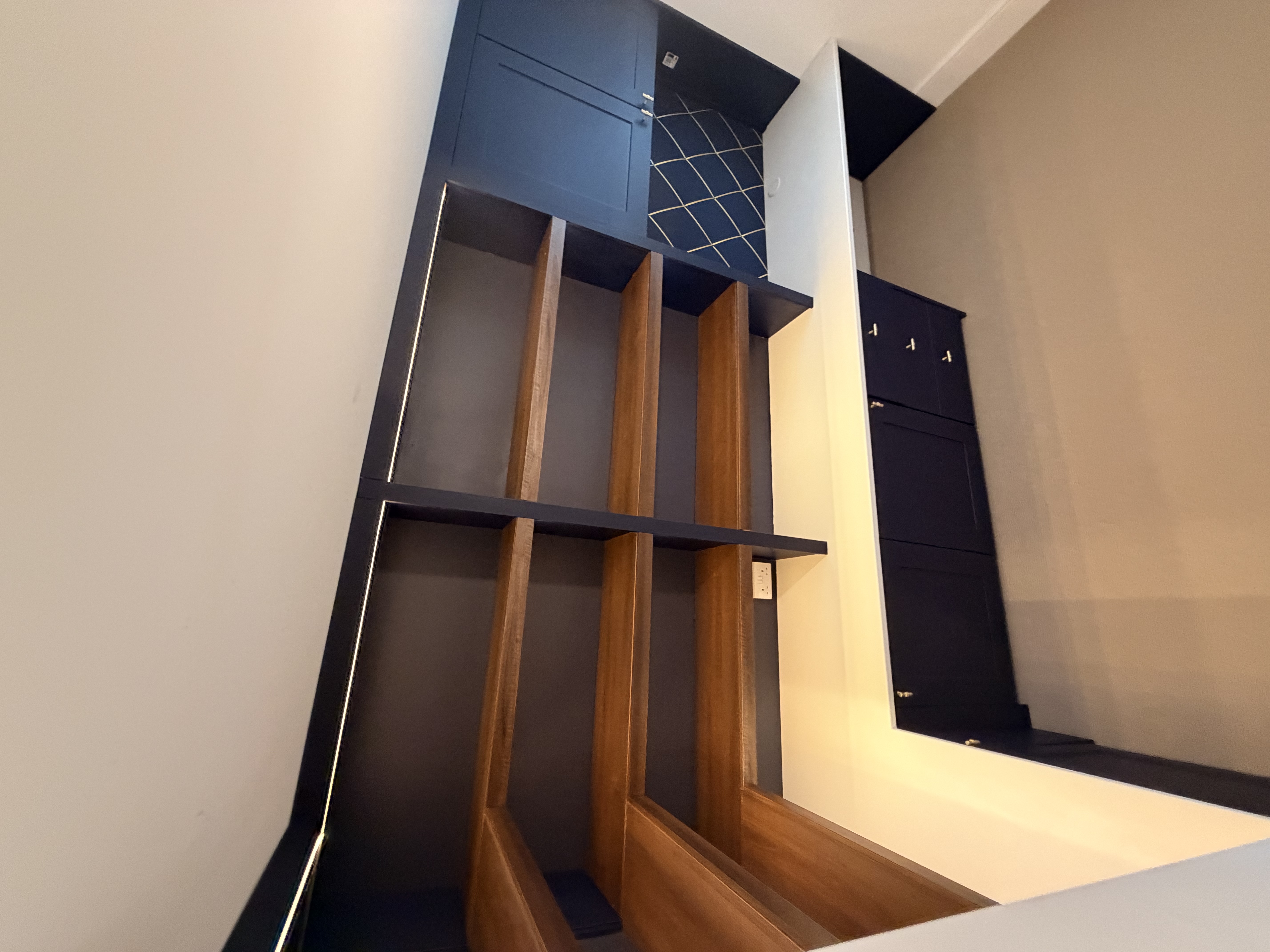 Bespoke study in this lovely blue with brass handles and pin board to suit.