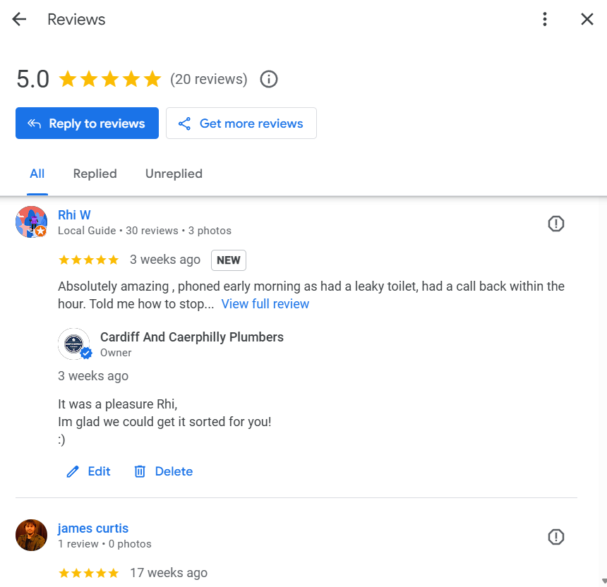 plumbing Cardiff branch 5  Star reviews